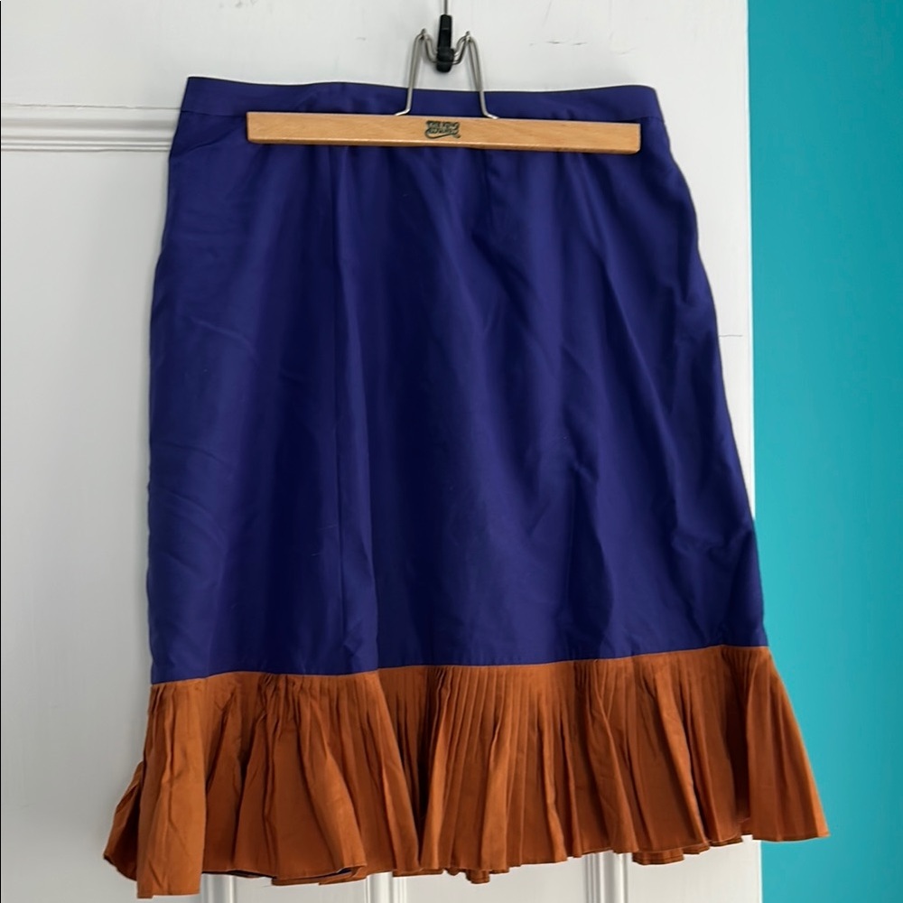 Brown and Purple Midi Pencil Skirt with Pleated Detail